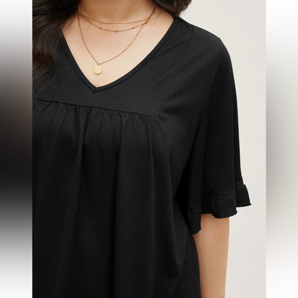 BloomChic Plus Size 4XL Solid Gathered Ruffle Trim Flounce Sleeve T-shirt us26 - Picture 4 of 7